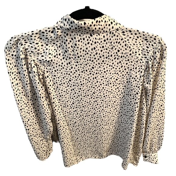 Women's Pleione Patterned Silky Button Down Cream and Black Printed Blouse Sz M - Picture 2 of 7